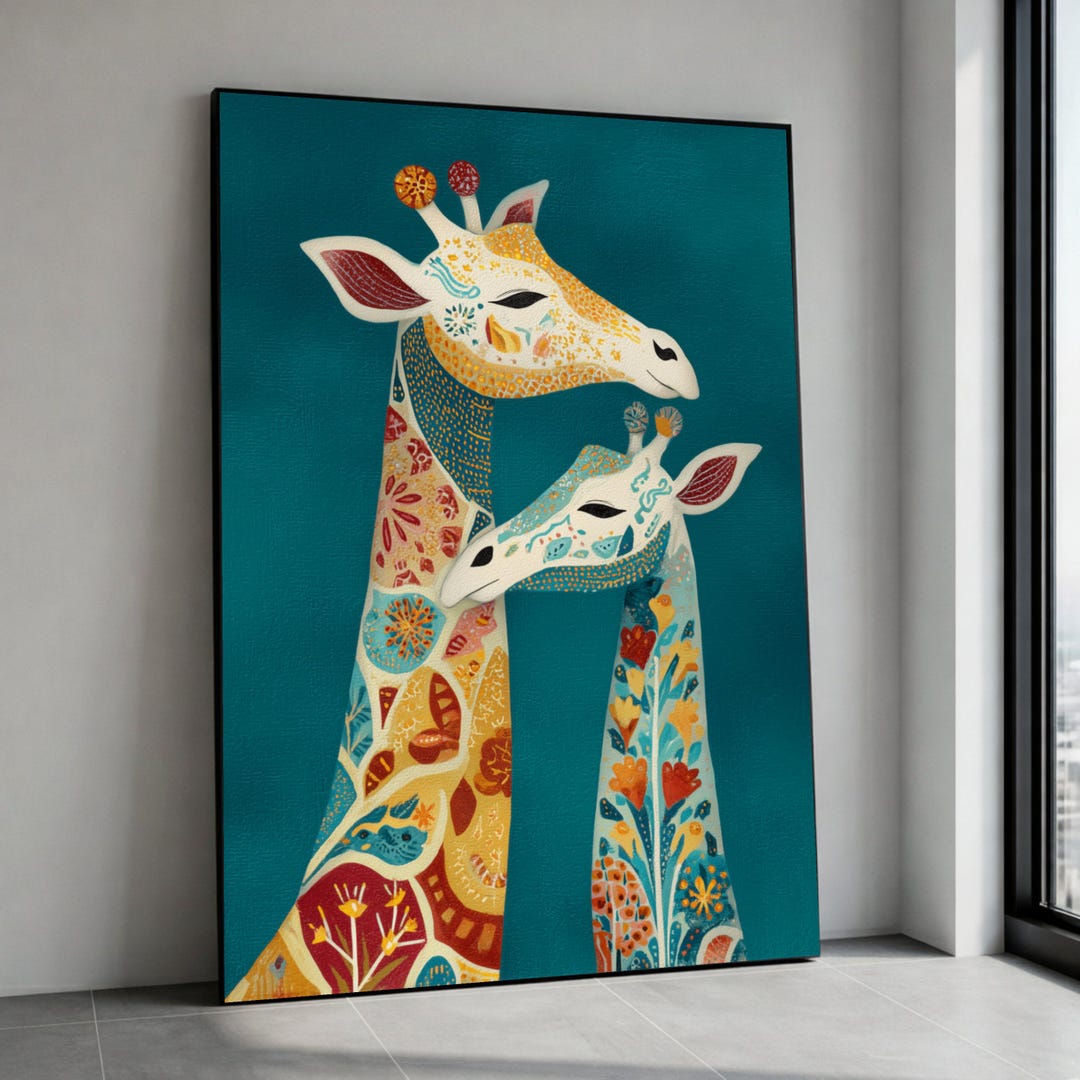 Colorful Giraffe Family Canvas Art, Abstract Safari Nursery Decor ...