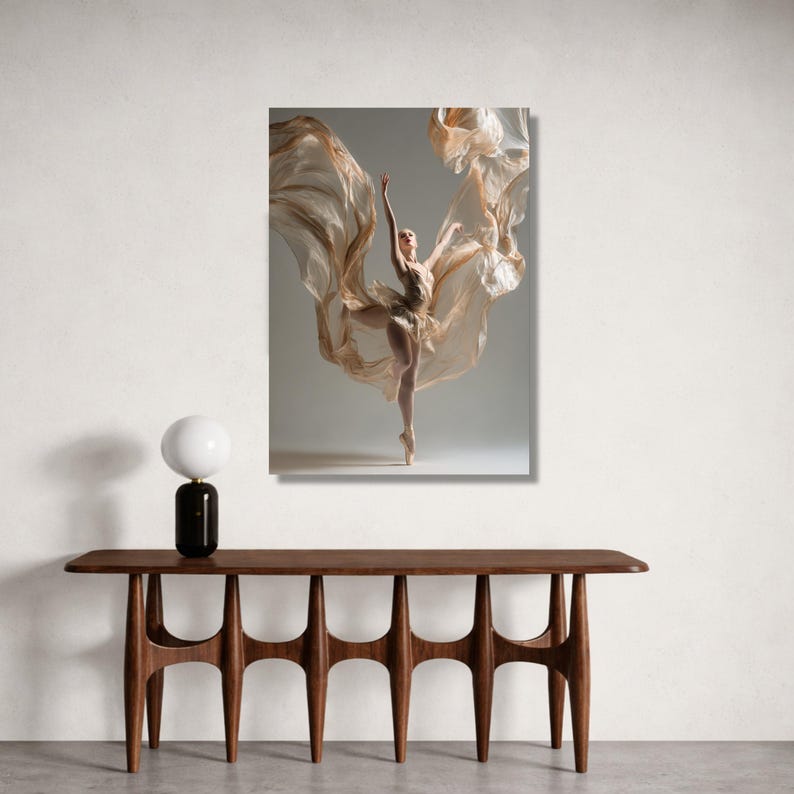 Ballerina Dance Canvas Print, Flowing Fabric Wall Art, Elegant Movement Decoration image 3
