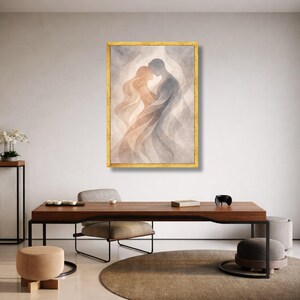 Romantic Silhouette Couple Canvas, Abstract Love Art, Intimate Embrace Wall Decor, Modern Relationship Painting, Soft Canvas Print Art image 6