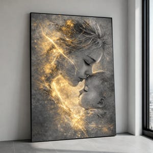 Zarte Mutter und Baby Umarmung Leinwand, liebevolle Familie Wandkunst, sanft leuchtende Porträt Leinwand, Sentimental Dekoration Leinwanddruck Kunst