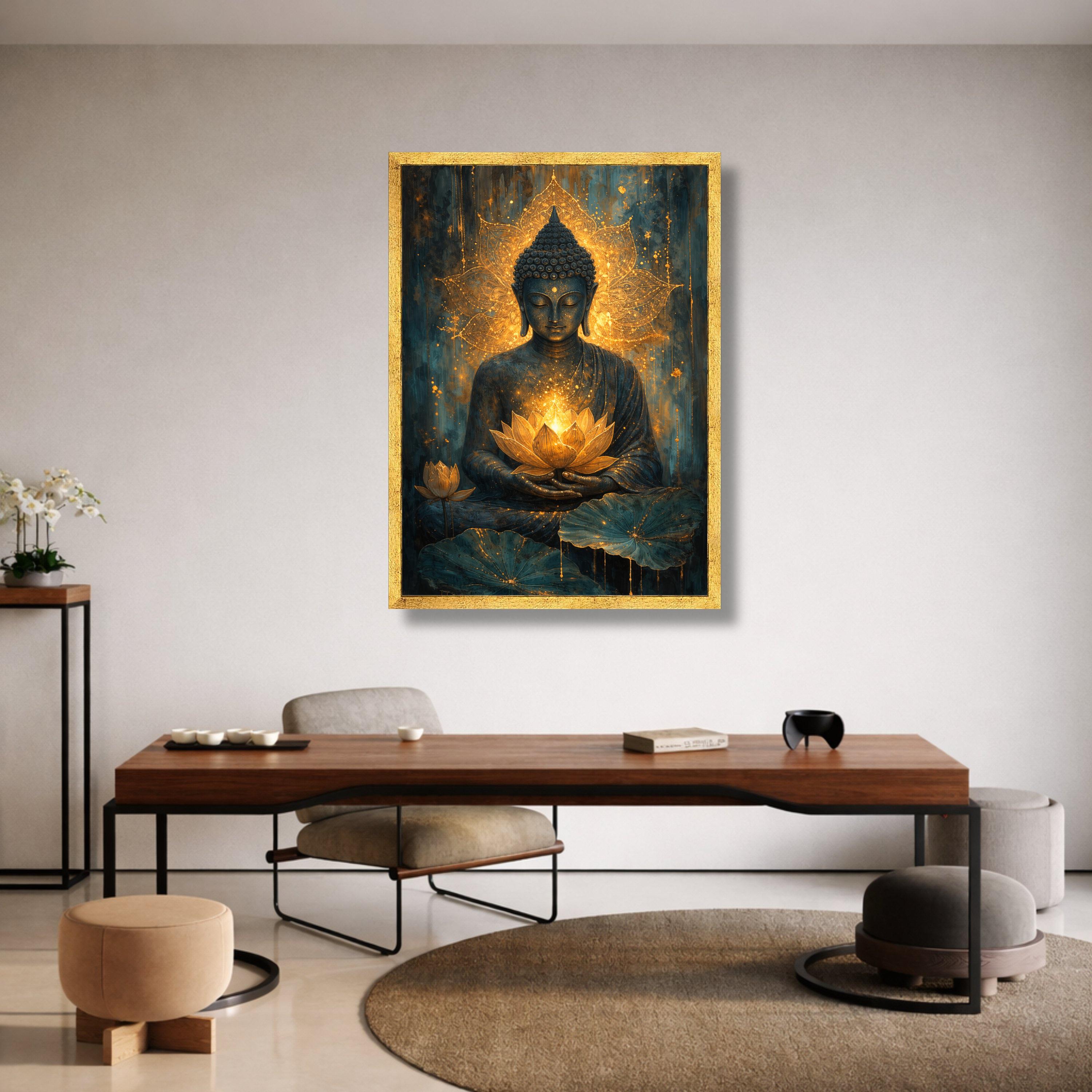 Meditative Buddha With Glowing Lotus Canvas, Spiritual Wall Art, Zen ...
