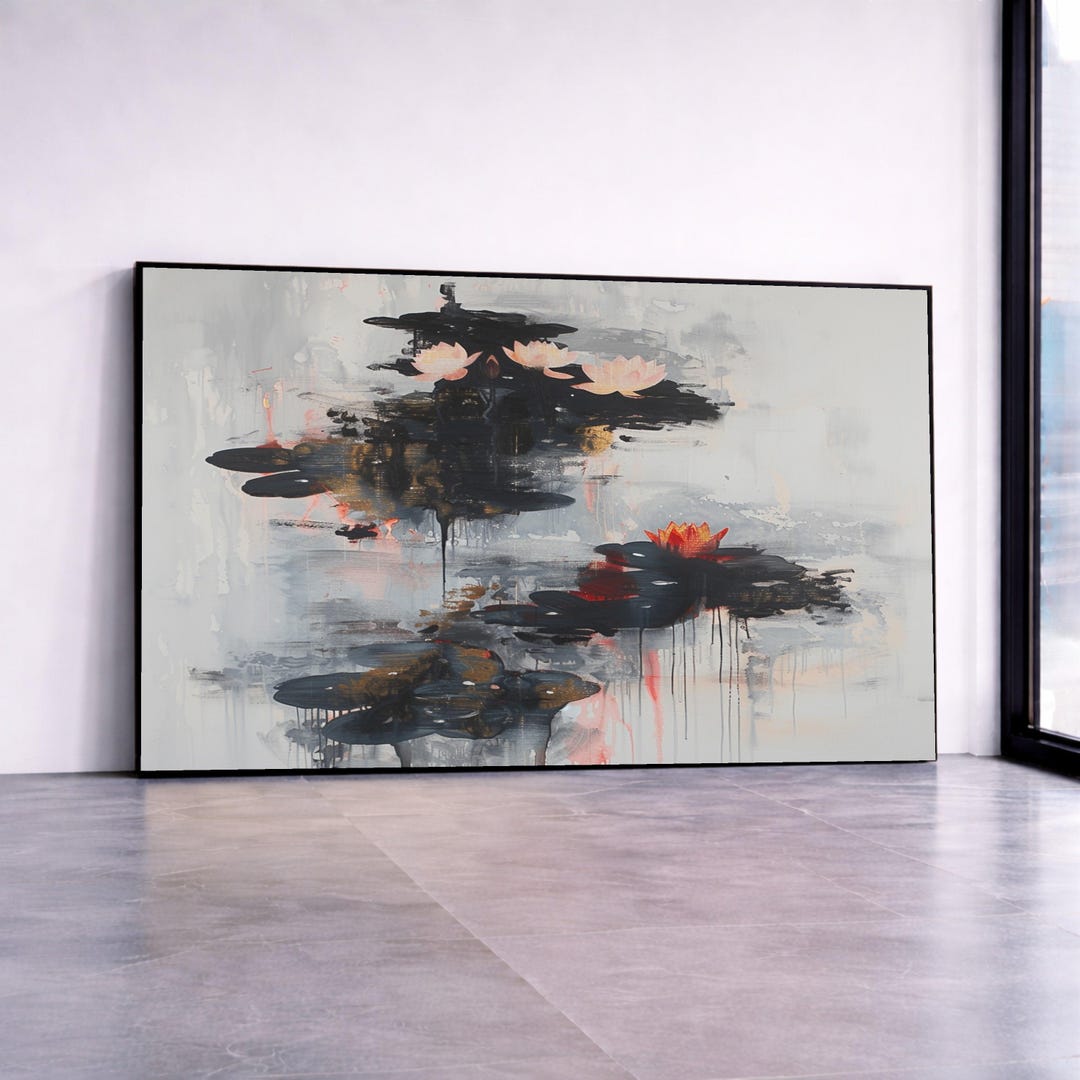 Abstract Water Lilies Canvas Wall Art, Modern Floral Painting ...