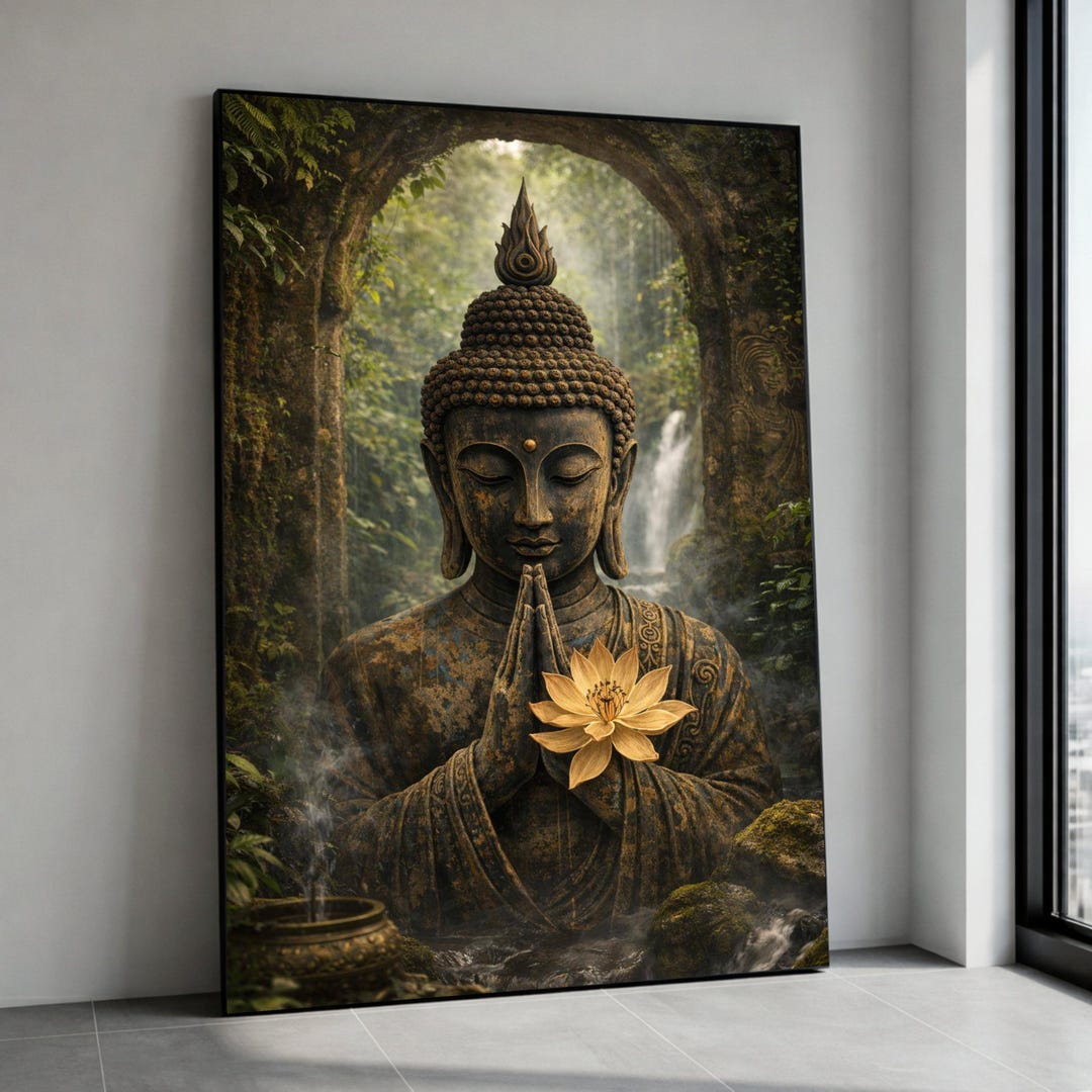Serene Buddha Statue Canvas, Meditation Zen Wall Art, Spiritual Home ...