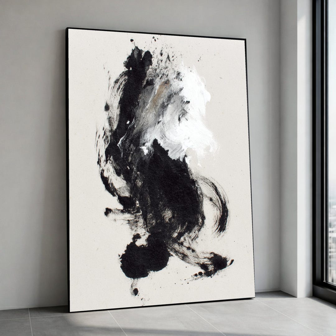 Abstract Black and White Canvas Wall Art, Modern Minimalist Ink Brush ...