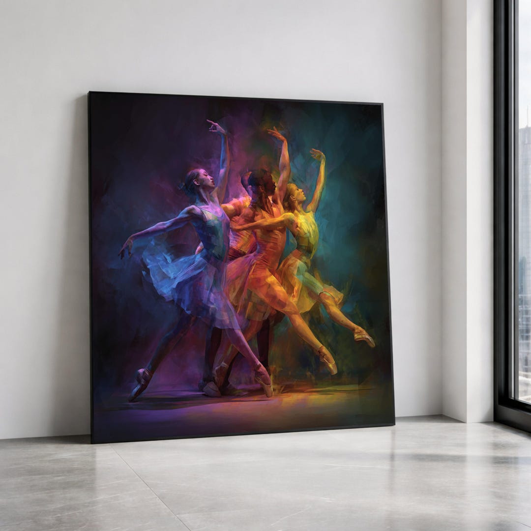 Dynamic Ballet Dance Canvas Wall Art, Colorful Ballet Dancers Painting ...