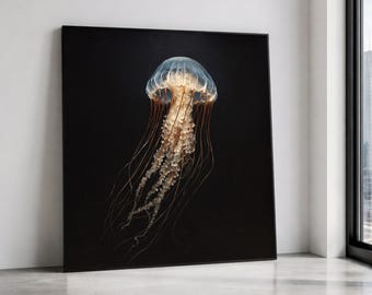 Elegant Jellyfish Canvas Art, Ocean Marine Life Wall Decor, Coastal Home Print