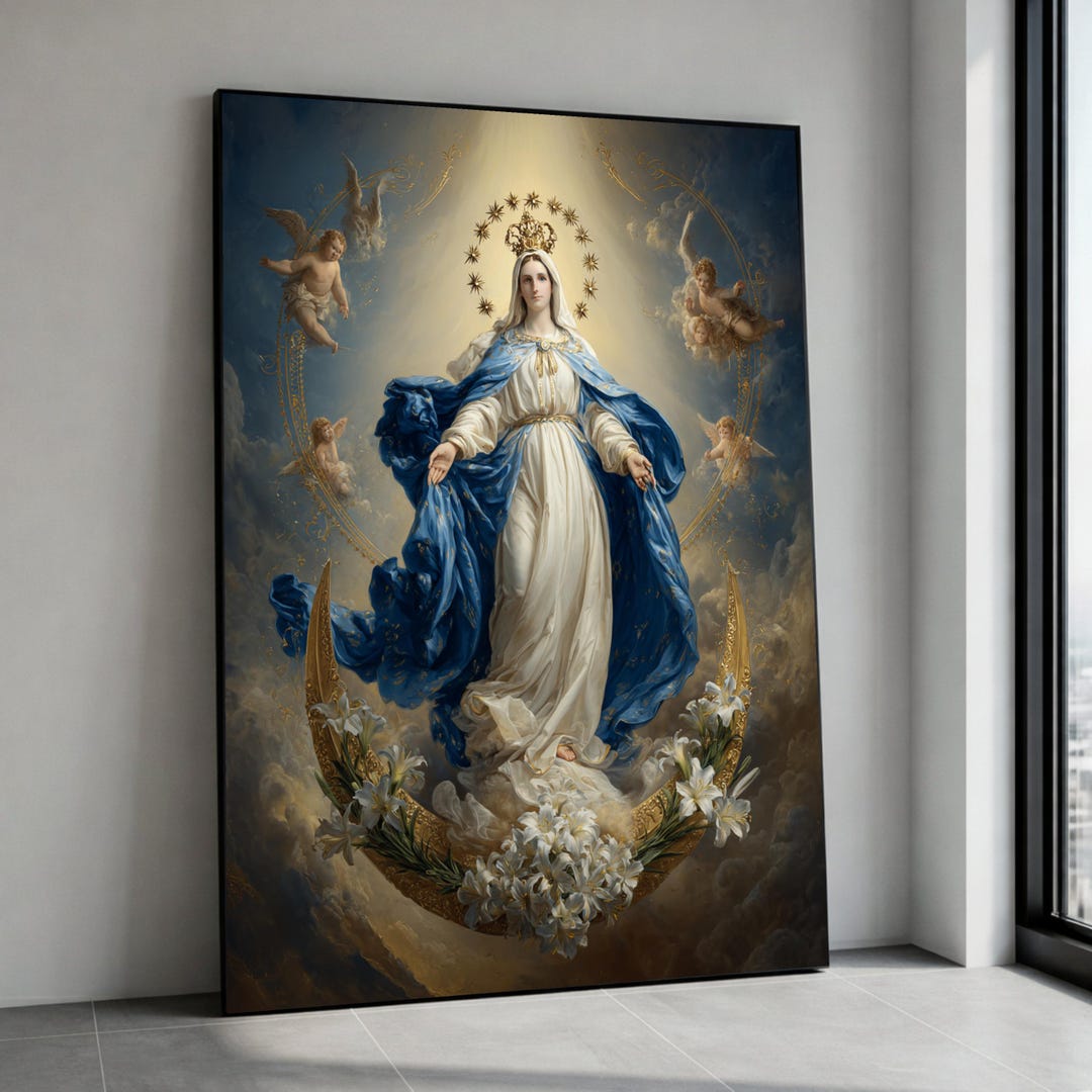 Divine Virgin Mary Canvas, Religious Wall Art, Catholic Home Decor ...