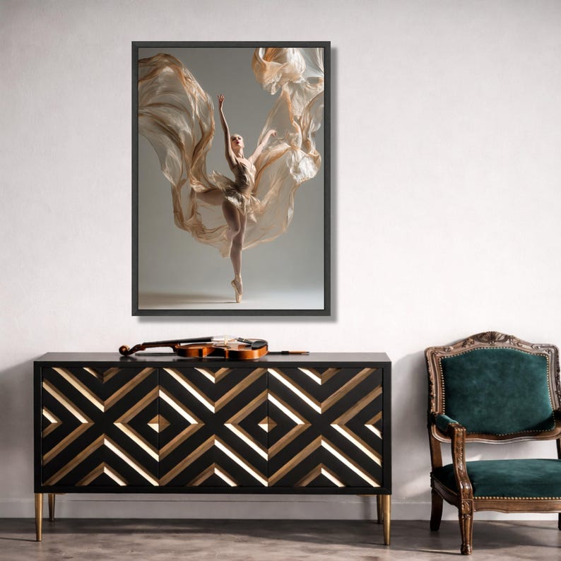 Ballerina Dance Canvas Print, Flowing Fabric Wall Art, Elegant Movement Decoration image 4