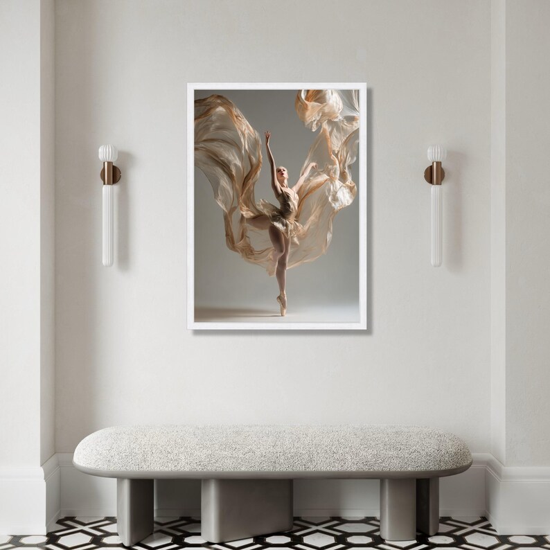 Ballerina Dance Canvas Print, Flowing Fabric Wall Art, Elegant Movement Decoration image 2