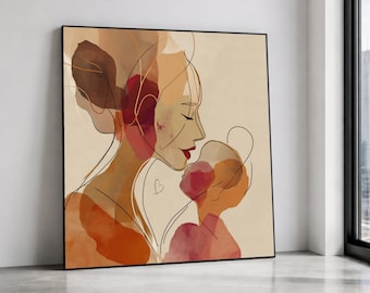Abstract Mother Child Canvas Print, Modern Family Wall Art, Loving Embrace Portrait