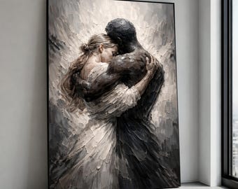 Embrace of Unity, Romantic Couple Canvas, Intimate Hug Wall Art, Modern Relationship Canvas, Love and Connection Decor Canvas Print Art