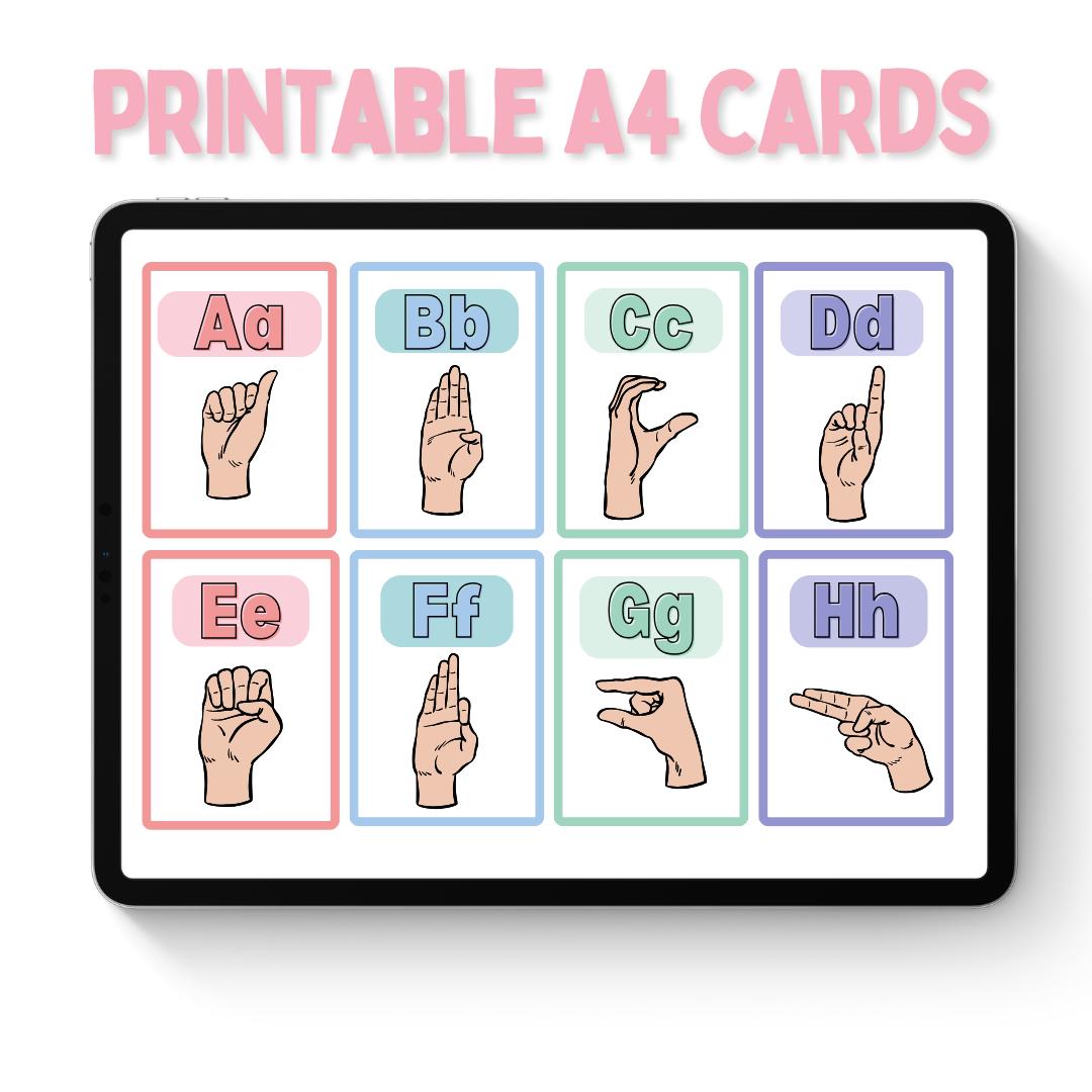 ASL Alphabet Flashcards – Printable Sign Language A‑Z Cards (2 Skin ...