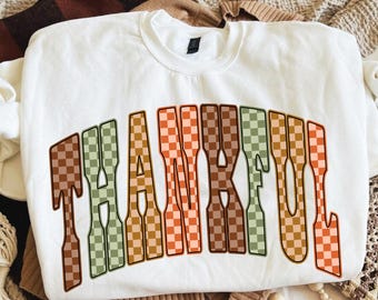 Retro Thankful Fall PNG: Retro Fall Cozy Season Sublimation, Checkered Thanksgiving Png, Digital Download