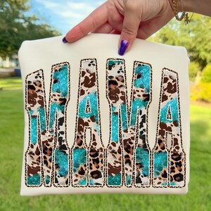 Preppy Western Mama PNG: Leopard Cowhide Mama Print Sublimation, Retro Turquoise Bead Mama Design, Country Mother's Day Digital Download