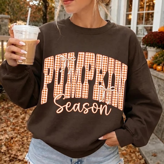 Retro Gingham Pumpkin Season PNG: Fall Sublimation Design, Thanksgiving Png (Digital Download)
