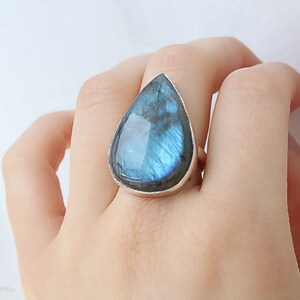 Labradorite Ring, Sterling Silver Ring, Statement Gemstone Ring