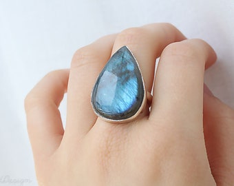 Labradorite Ring, Sterling Silver Ring, Statement Gemstone Ring