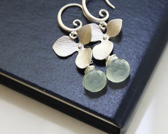 Floral Light Sky Blue Chalcedony Earrings, Hydrangea Gemstone Earrings, Bridesmaids Gift, Something Blue, Wrapped Earrings