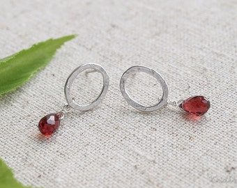 Small Garnet Dangles, January Birthstone, Garnet Earrings, Red Earrings, Valentines Day Gifts