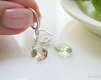 Simple Green Amethyst Earrings, Gemstone Earrings, Bridesmaids Gifts