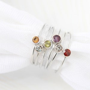 Minimalist Gemstone Ring, Birthstone Ring, Amethyst, Garnet, Citrine, Peridot, Blue Topaz (Pick 1 ring)