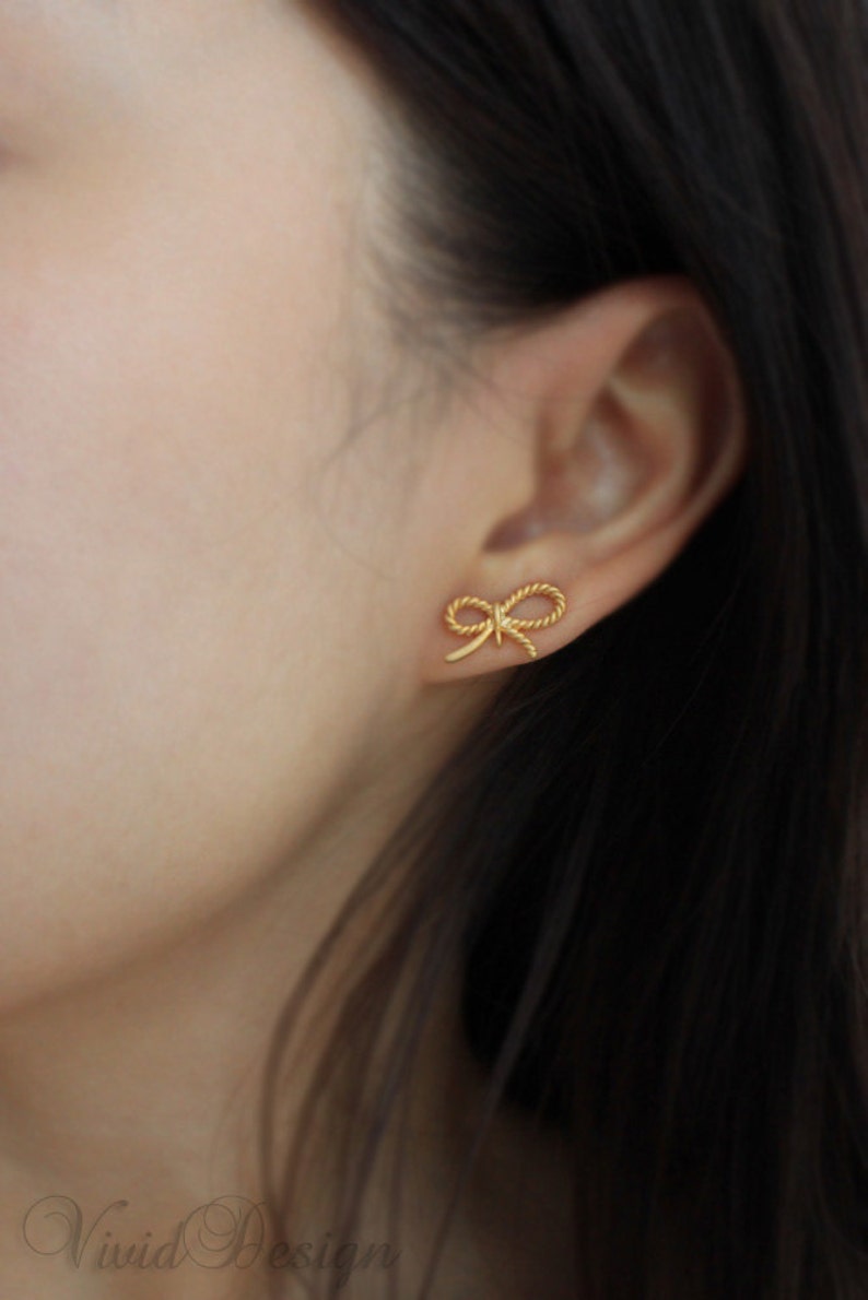Pretty Ribbon Earrings, Matte Silver or Matte Gold image 5