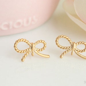 Pretty Ribbon Earrings, Matte Silver or Matte Gold image 1