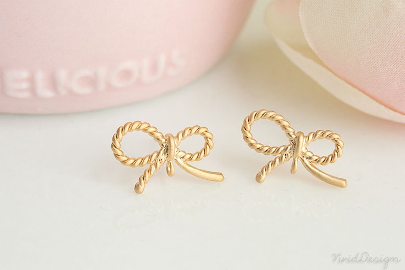 Pretty Ribbon Earrings, Matte Silver or Matte Gold image 1