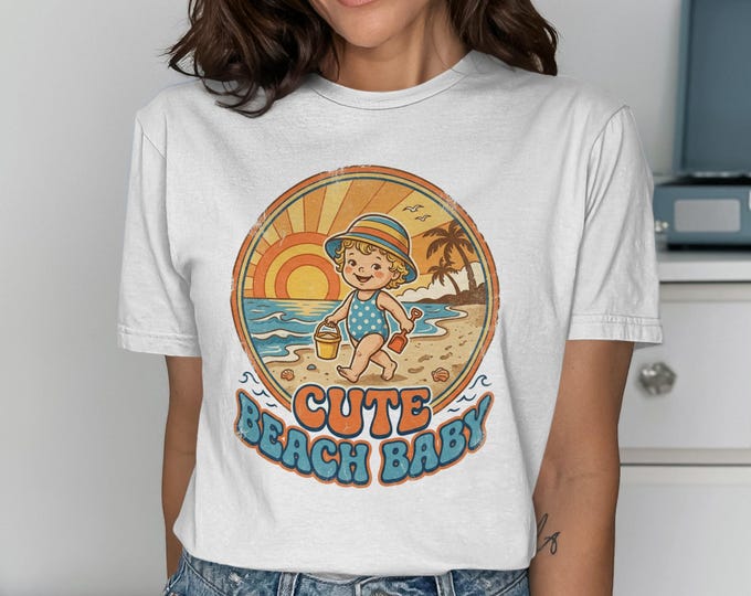 Retro Beach Baby T-Shirt, Vintage Sunset Palms Graphic Tee