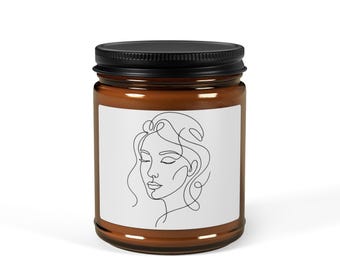 Minimalist Line Art Woman Face Candle | Boho Serene Portrait Decor