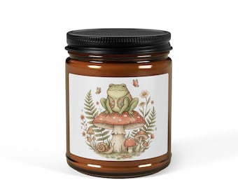 Cottagecore Frog Mushroom Candle, Whimsical Woodland Fairycore Decor