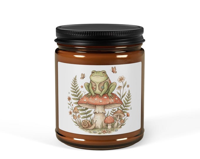 Cottagecore Frog Mushroom Candle, Whimsical Woodland Fairycore Decor