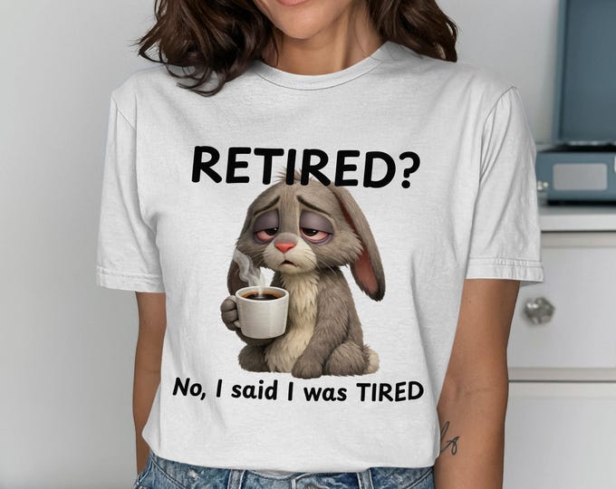 Tired Bunny Coffee T-Shirt, Sarcastic Rabbit Graphic Tee, Humorous Animal Shirt