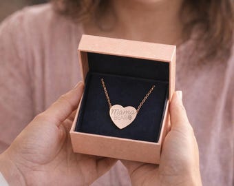 Mama Bear Heart Necklace | Engraved Heart Pendant