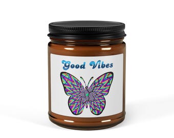 Psychedelic Butterfly Candle, Trippy Groovy Boho Decor, Scented Soy Candle