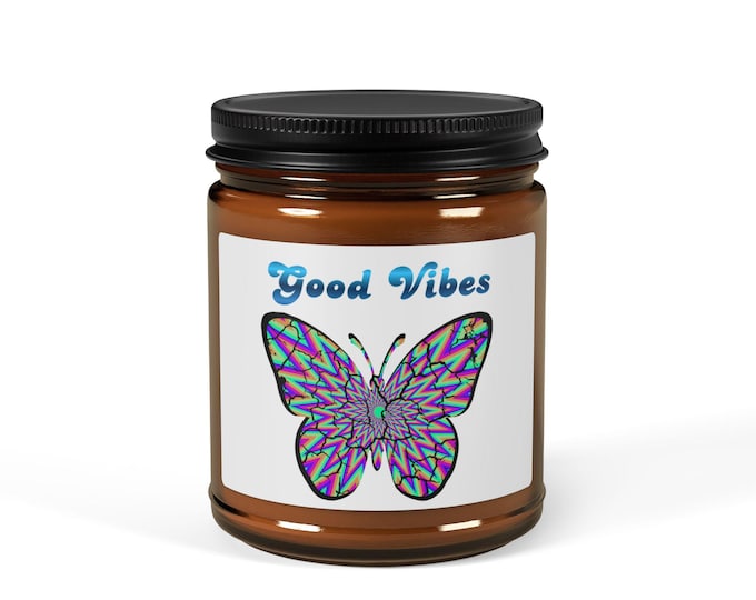 Psychedelic Butterfly Candle, Trippy Groovy Boho Decor, Scented Soy Candle
