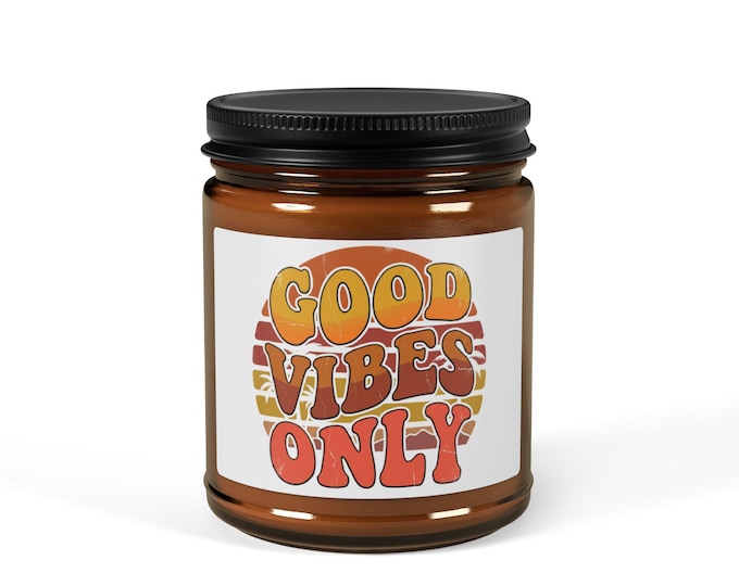 Good Vibes Only Candle | Retro 70s Sunset Boho Decor, Affirmation Home Gift