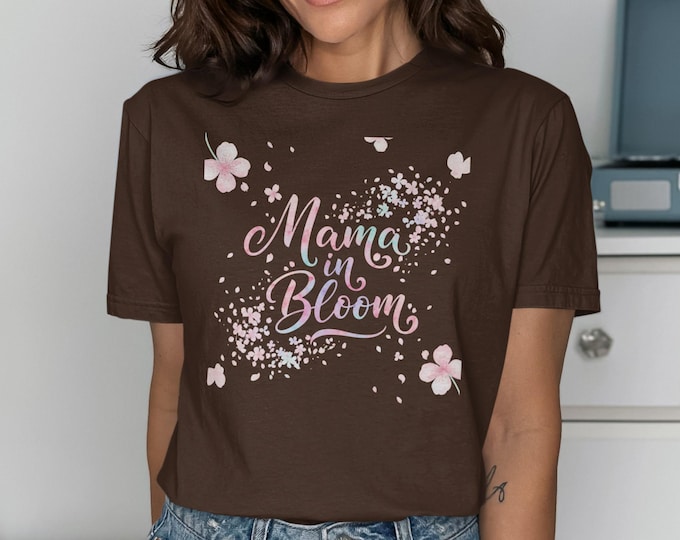 Mama in Bloom Floral T-Shirt, Watercolor Spring Expecting Mother Tee