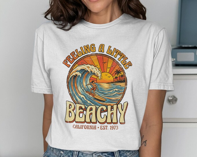 Retro Surfer T-Shirt, California 1973 Sunset Wave Graphic Tee