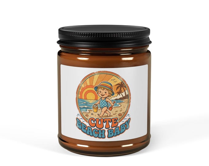 Retro Beach Baby Candle, Summer Sunset Nursery Decor, Vintage Coastal Gift