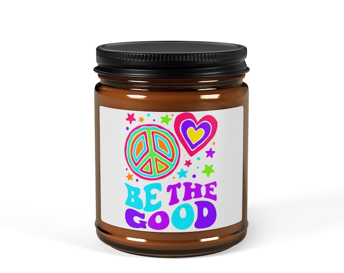 Peace Sign Candle, Groovy 70s Vibe Scented Soy Candle, Positive Energy Home Decor