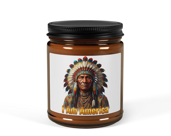 Indigenous American Chief Art Candle, 'I Am America' Statement Decor, Native Cultural Heritage Accent Candle
