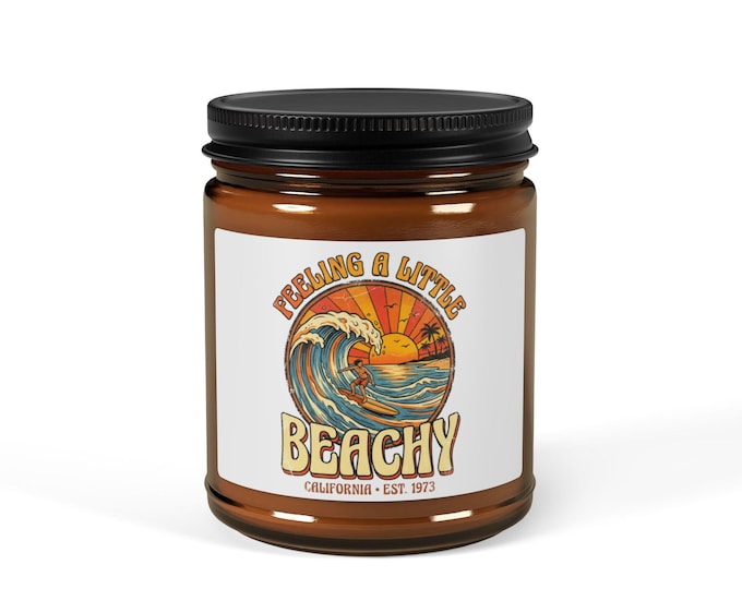 Vintage Beachy Candle, Retro Surf Vibe California Est 1973 Design