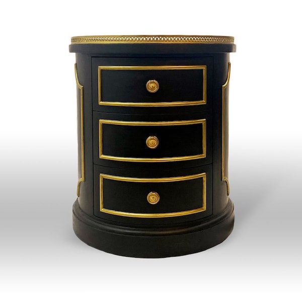 SOLD SOLD SOLD! Art Nouveau/Art Deco Black & Gold Drum Barrel Table (Large)