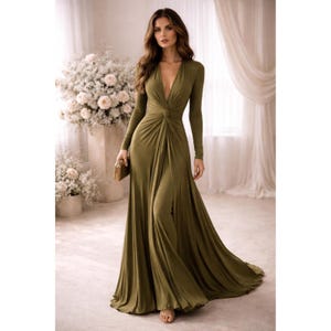 beige long sleeve maxi dresses Beige Long Sleeve Slit Maxi Kay Dress XXXL