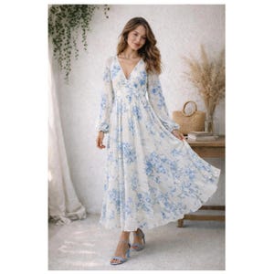 knee length dresses for ladies Floral Maxi Dress with Long Sleeves - Helena main image 0