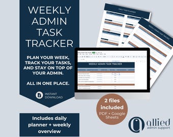 Weekly Admin Task Tracker | Small Business Organizer (PDF + Google Sheets)