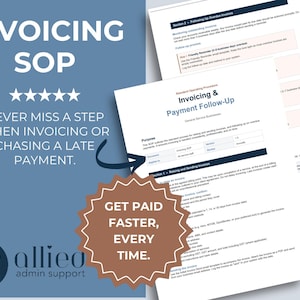 May include: Image of a document titled "Invoicing & Payment Follow-Up" with text that reads "Never miss a step when invoicing or chasing a late payment." The image also includes the text "Get paid faster, every time."