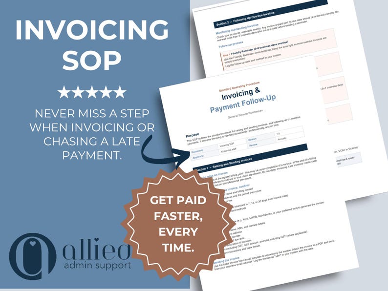 Invoicing SOP Template | Small Business Payment Follow-up Process (word ...