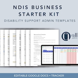 May include: An image promoting an NDIS Business Starter Kit. The image includes a stack of printed documents, a laptop, a tablet, and a smartphone. The text on the image reads "NDIS BUSINESS STARTER KIT DISABILITY SUPPORT ADMIN TEMPLATES". The logo for "Allied Admin Support" is also visible.